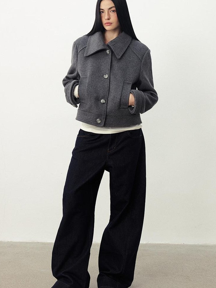 DIDDI MODA Oversized Big Lapel Wool Blend Long Sleeve Women&