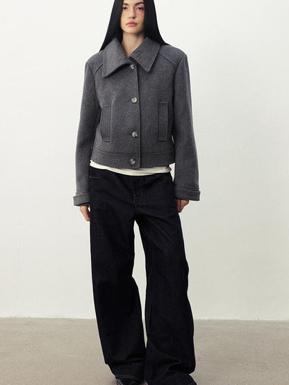 DIDDI MODA Oversized Big Lapel Wool Blend Long Sleeve Women&