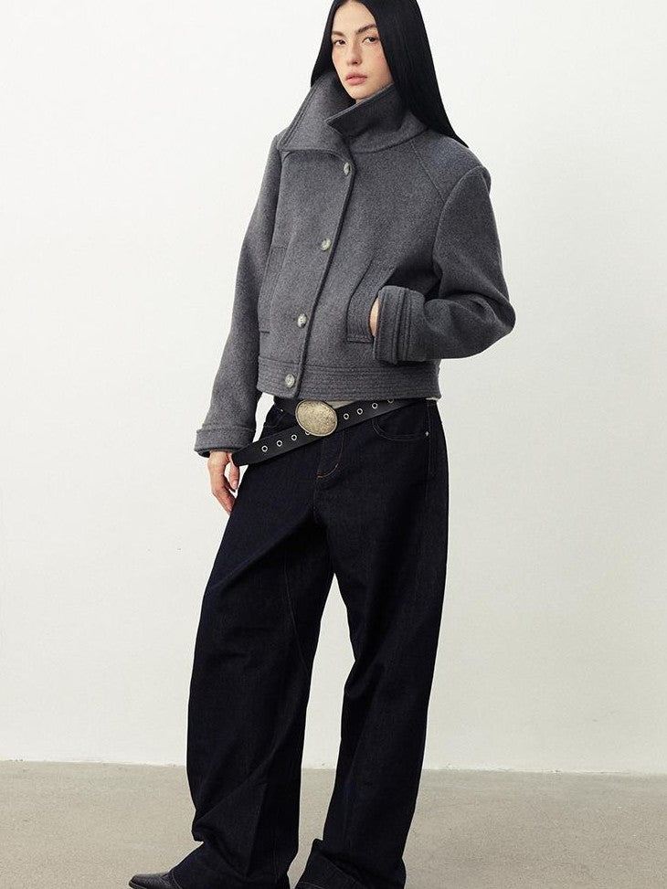 DIDDI MODA Oversized Big Lapel Wool Blend Long Sleeve Women&