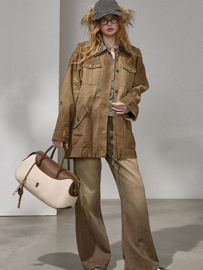 DIDDI MODA Oversized Distressed Washed Lapel Women&