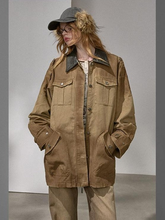 DIDDI MODA Oversized Distressed Washed Lapel Women&