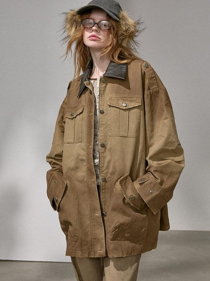 DIDDI MODA Oversized Distressed Washed Lapel Women&