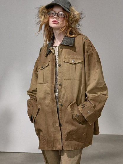 DIDDI MODA Oversized Distressed Washed Lapel Women&