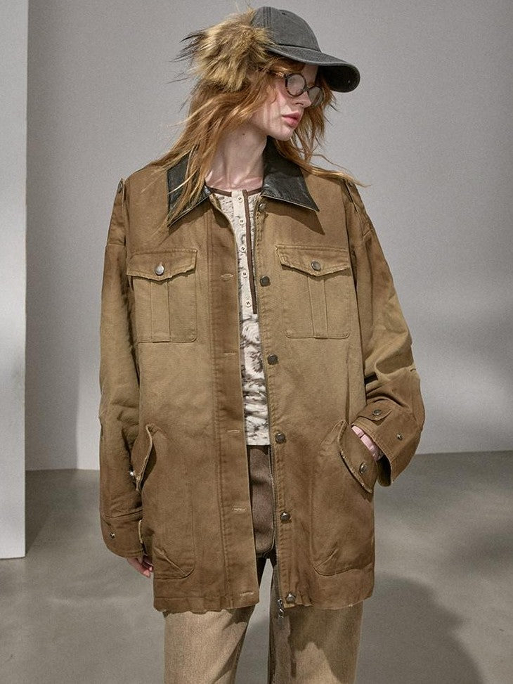 DIDDI MODA Oversized Distressed Washed Lapel Women&