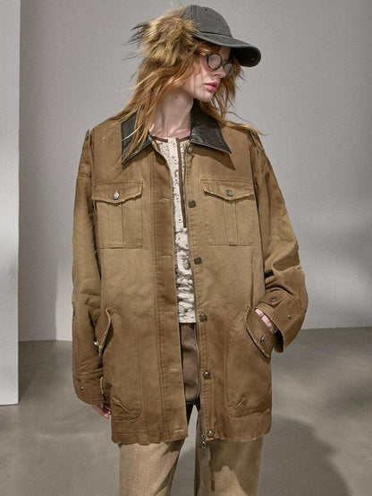 DIDDI MODA Oversized Distressed Washed Lapel Women&