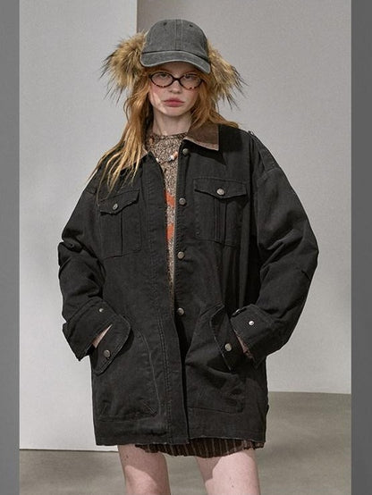 DIDDI MODA Oversized Distressed Washed Lapel Women&