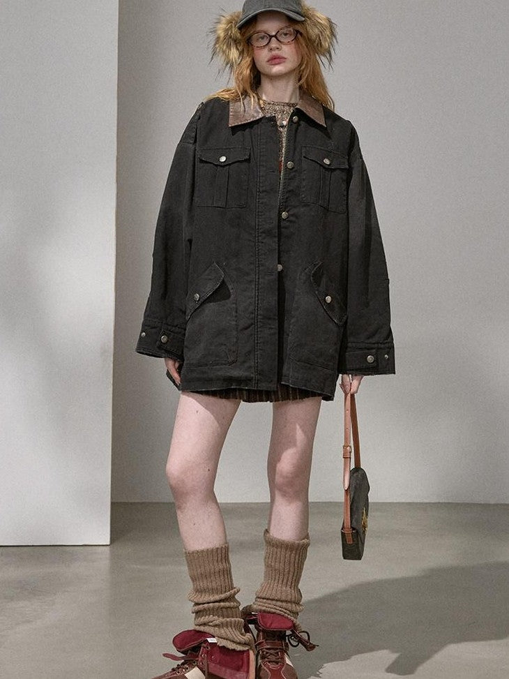 DIDDI MODA Oversized Distressed Washed Lapel Women&