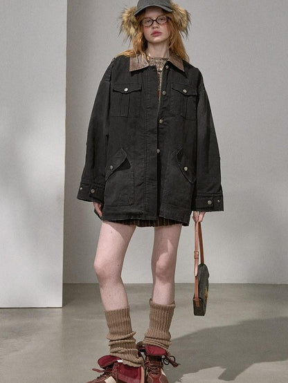 DIDDI MODA Oversized Distressed Washed Lapel Women&
