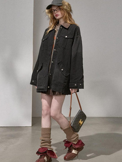 DIDDI MODA Oversized Distressed Washed Lapel Women&
