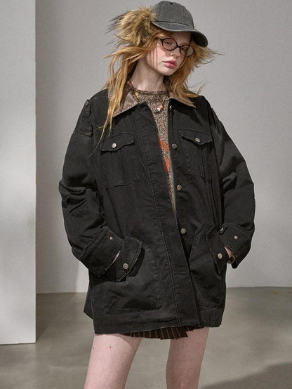 DIDDI MODA Oversized Distressed Washed Lapel Women&