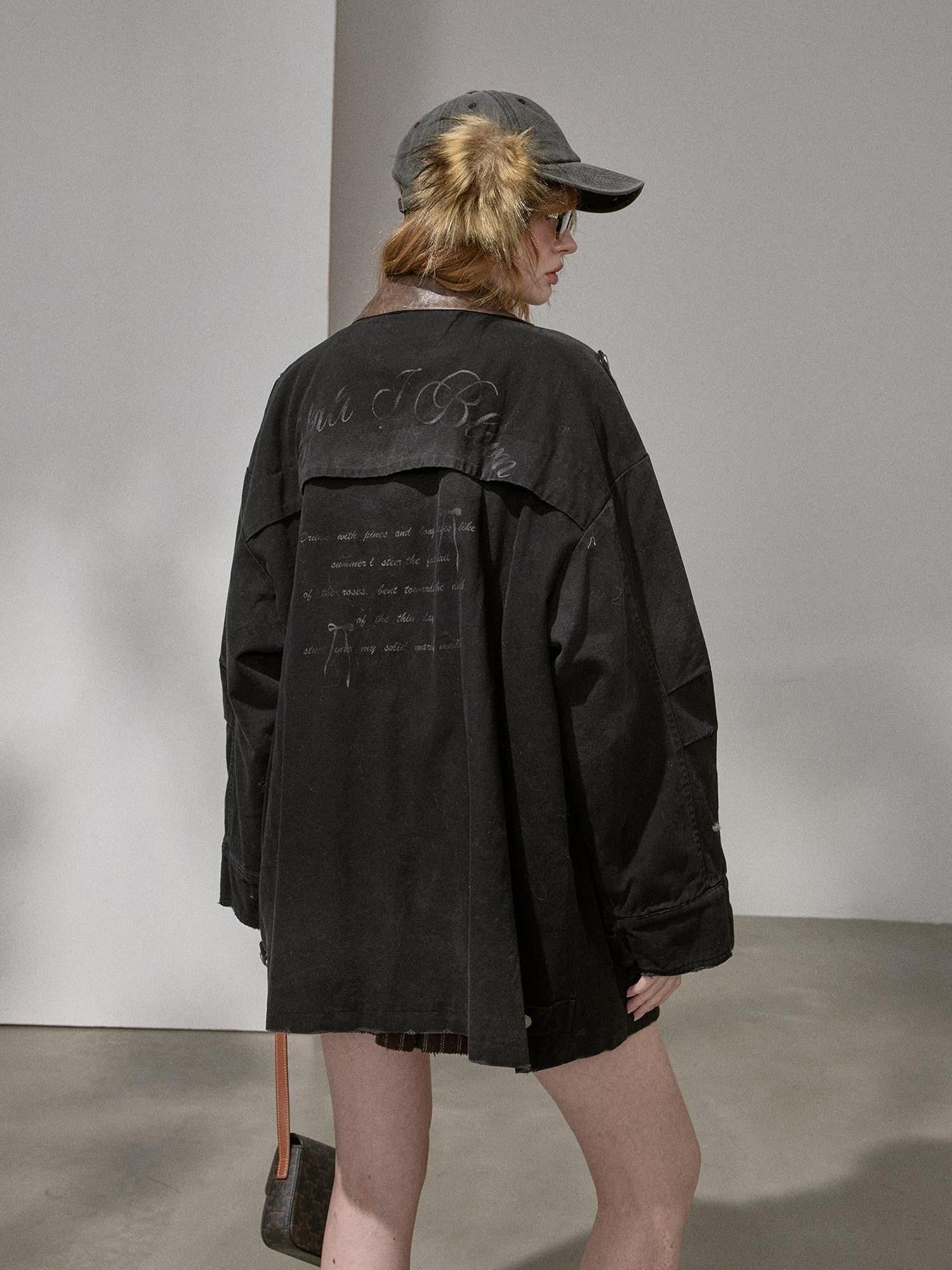 DIDDI MODA Oversized Distressed Washed Lapel Women&