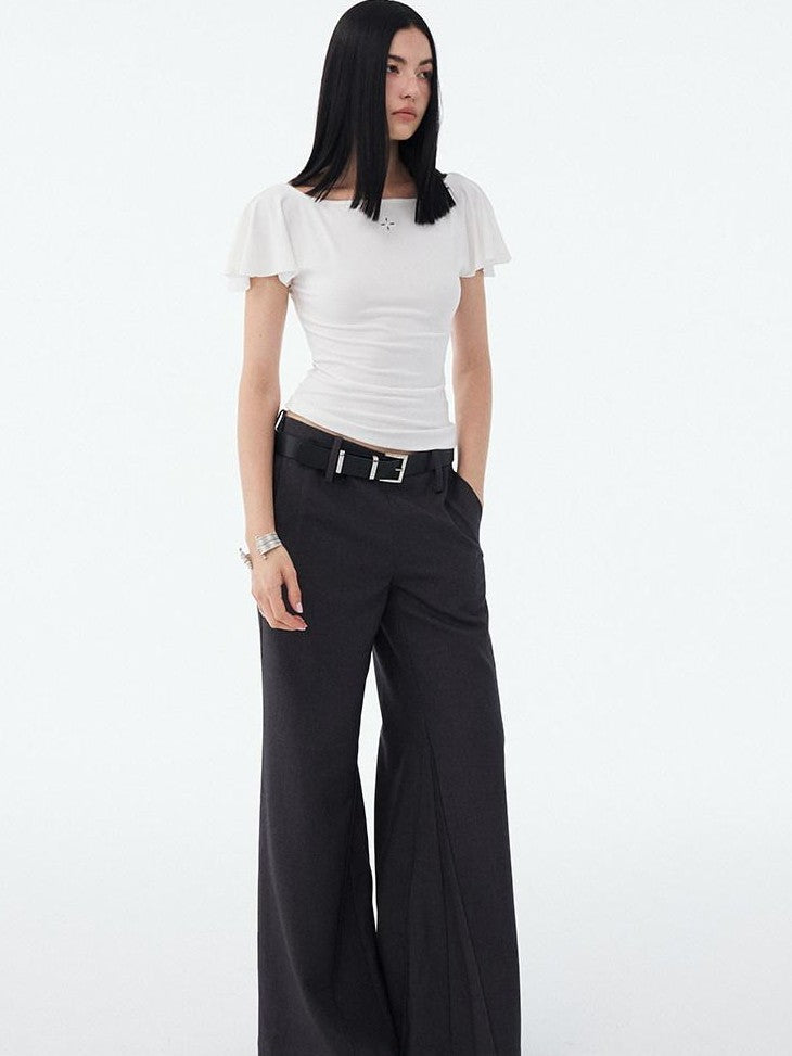 DIDDI MODA Oxygen White Soft U Neck Backless Slim Fit Flutter Sleeve Women&