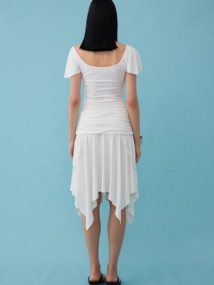 DIDDI MODA Oxygen White Soft U Neck Backless Slim Fit Flutter Sleeve Women&