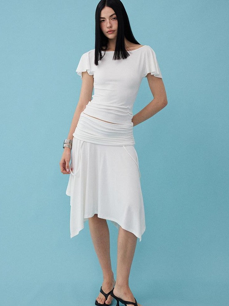 DIDDI MODA Oxygen White Soft U Neck Backless Slim Fit Flutter Sleeve Women&