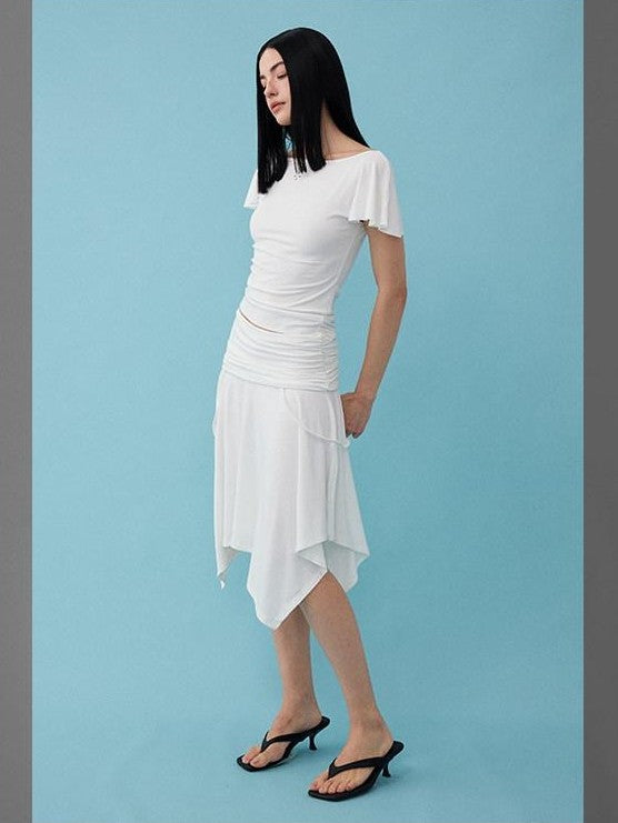 DIDDI MODA Oxygen White Soft U Neck Backless Slim Fit Flutter Sleeve Women&