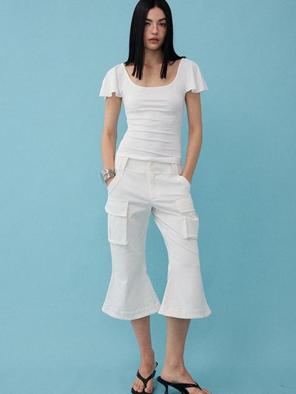 DIDDI MODA Oxygen White Soft U Neck Backless Slim Fit Flutter Sleeve Women&