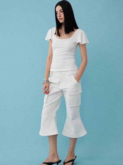 DIDDI MODA Oxygen White Soft U Neck Backless Slim Fit Flutter Sleeve Women&