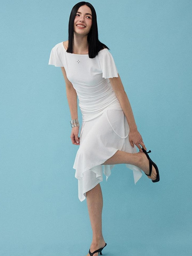 DIDDI MODA Oxygen White Soft U Neck Backless Slim Fit Flutter Sleeve Women&