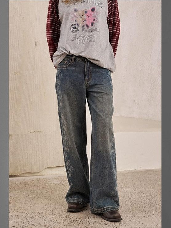 DIDDI MODA Paisley Burnout Floral Distressed Loose Fit Women&