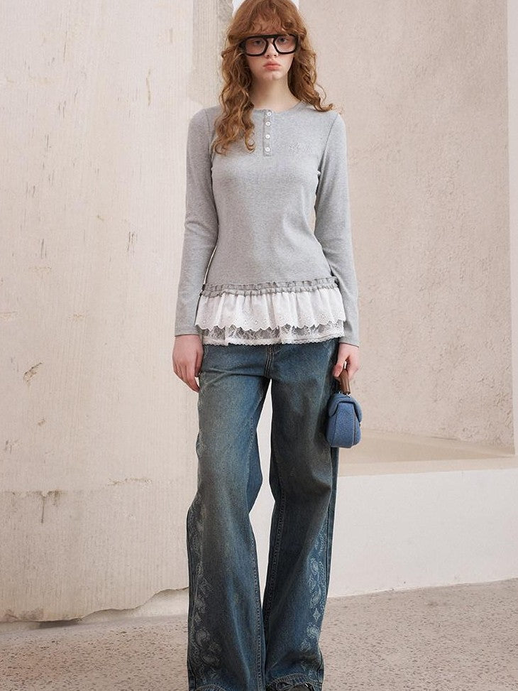 DIDDI MODA Paisley Burnout Floral Distressed Loose Fit Women&