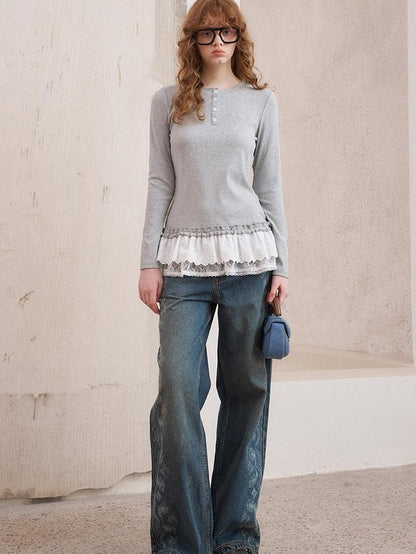 DIDDI MODA Paisley Burnout Floral Distressed Loose Fit Women&