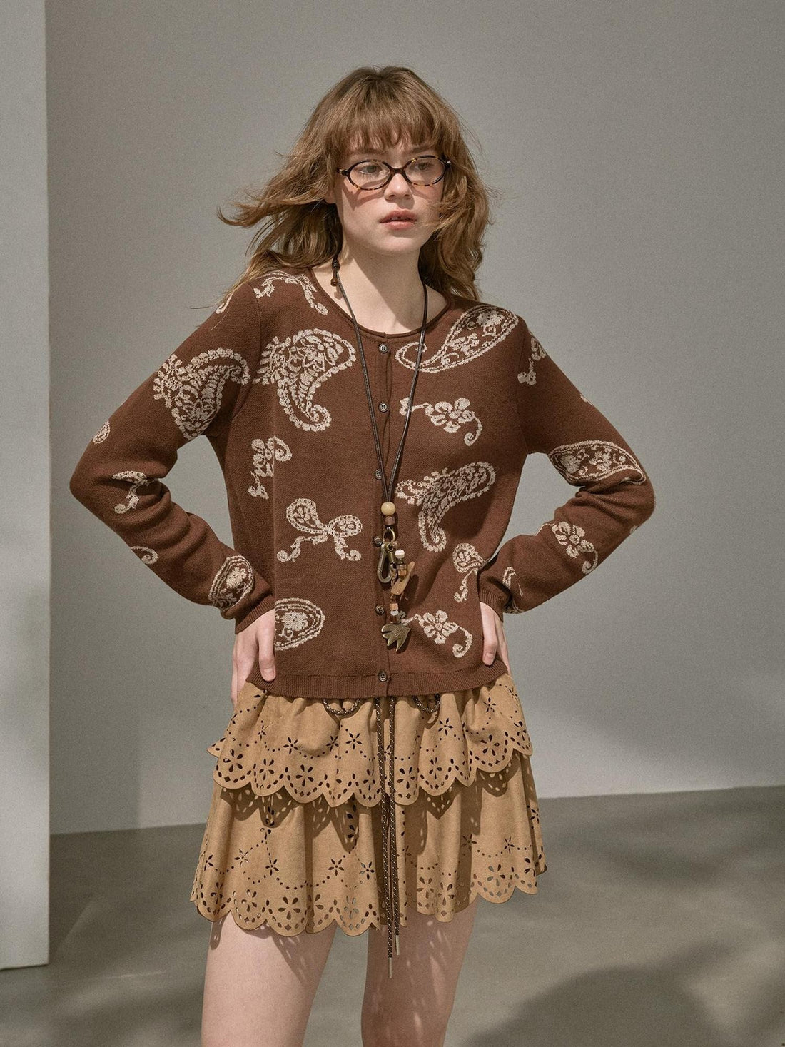 DIDDI MODA Paisley Embroidered Jacquard Bow Slim Women&