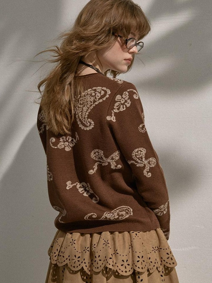 DIDDI MODA Paisley Embroidered Jacquard Bow Slim Women&