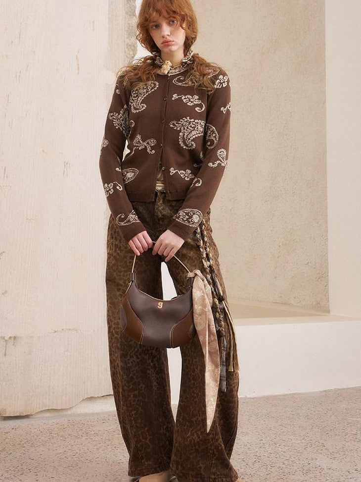 DIDDI MODA Paisley Embroidered Jacquard Bow Slim Women&