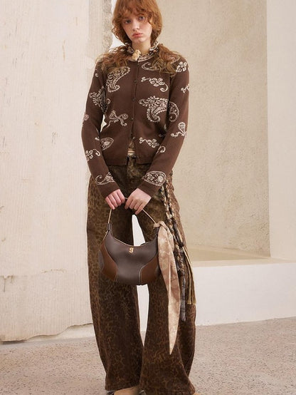 DIDDI MODA Paisley Embroidered Jacquard Bow Slim Women&
