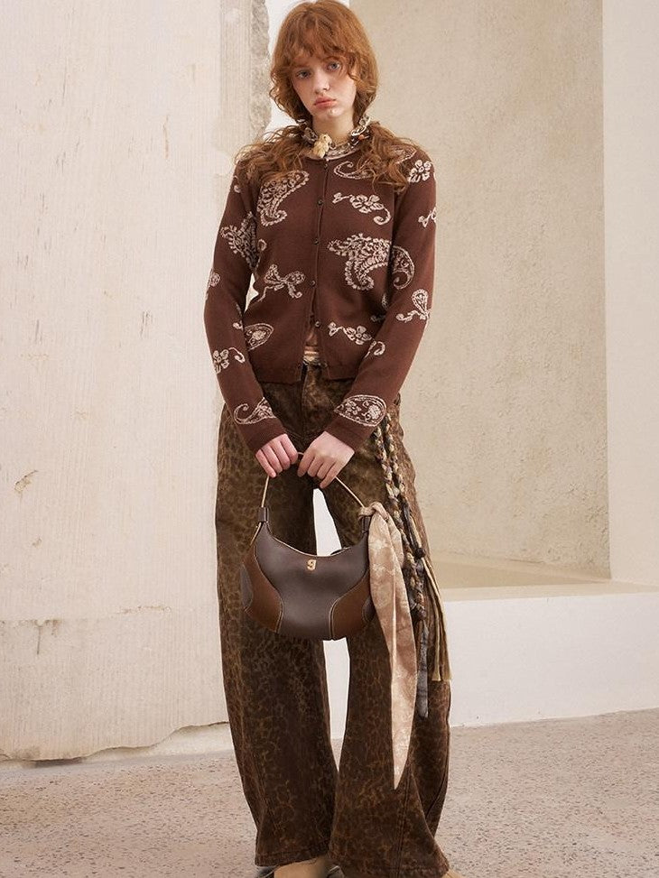 DIDDI MODA Paisley Embroidered Jacquard Bow Slim Women&