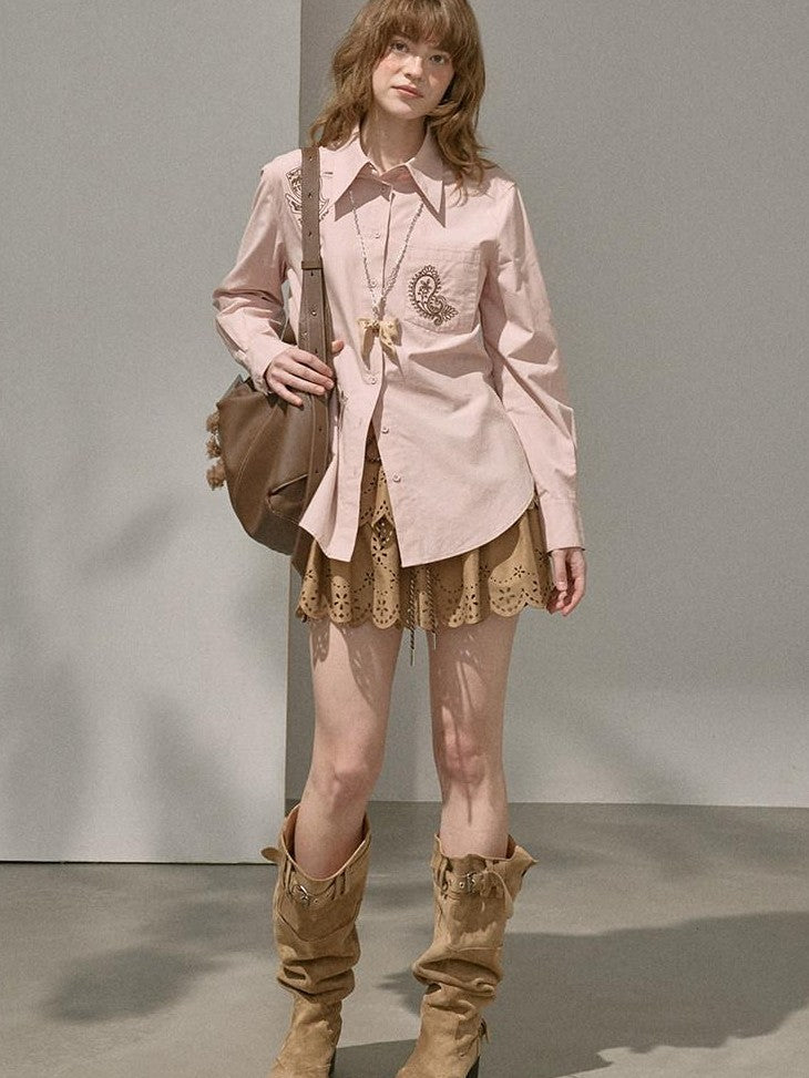 DIDDI MODA Paisley Floral Embroidered Collared Women&