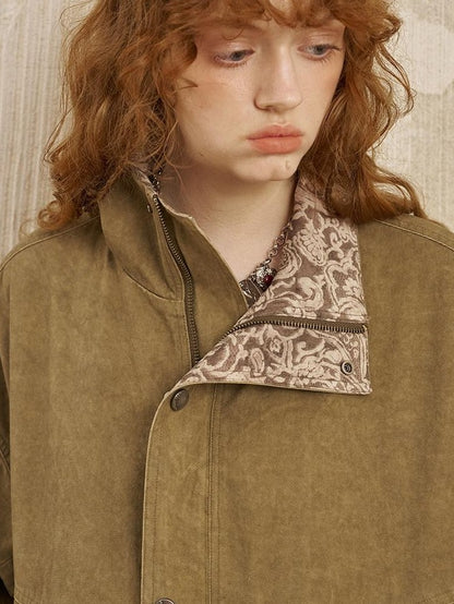 DIDDI MODA Paisley Patchwork Washed Stand Collar Women&
