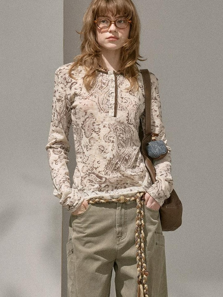DIDDI MODA Paisley Print Slim Fit Polo Neck Women&