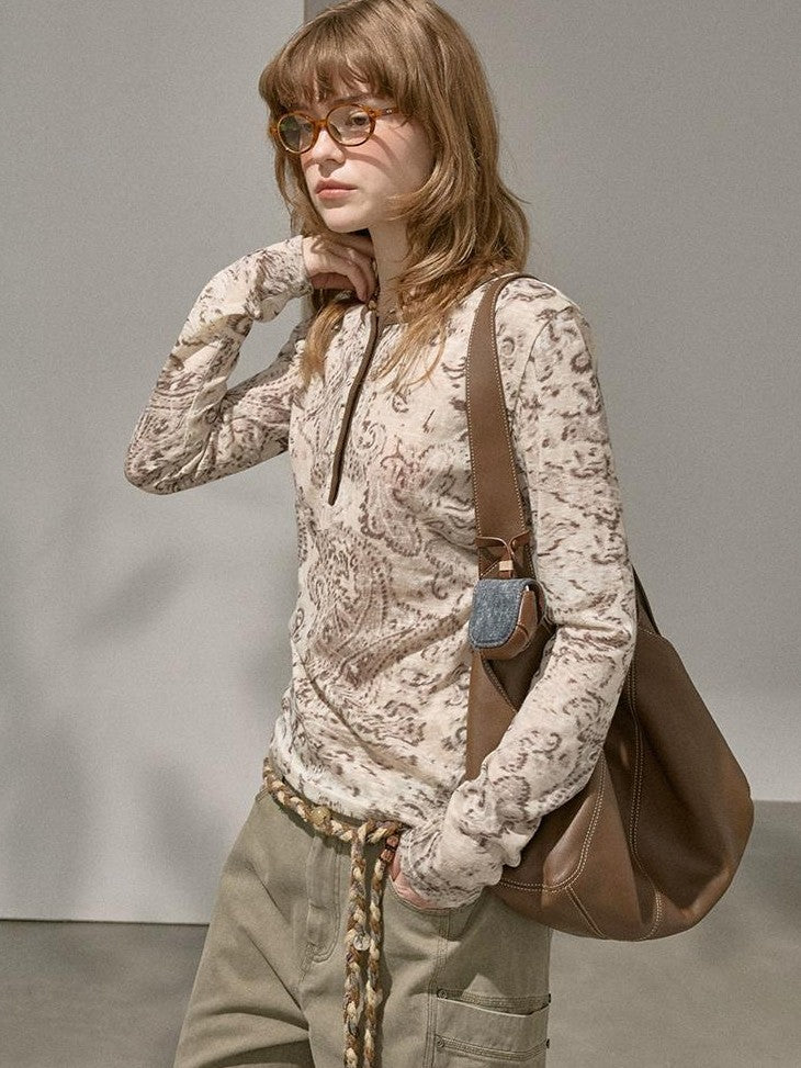 DIDDI MODA Paisley Print Slim Fit Polo Neck Women&