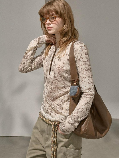 DIDDI MODA Paisley Print Slim Fit Polo Neck Women&