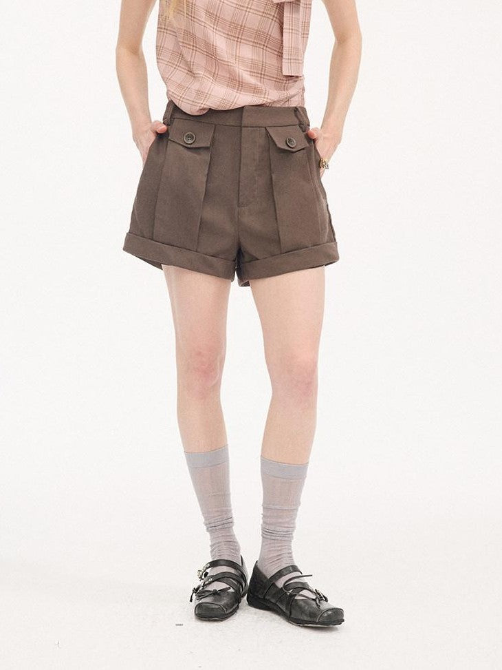 DIDDI MODA Pinched Pleat Rolled Hem Natural Waist Women&