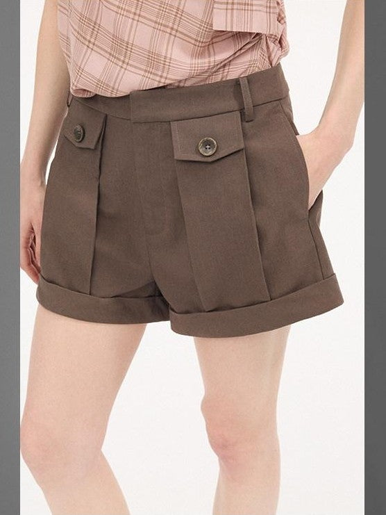 DIDDI MODA Pinched Pleat Rolled Hem Natural Waist Women&