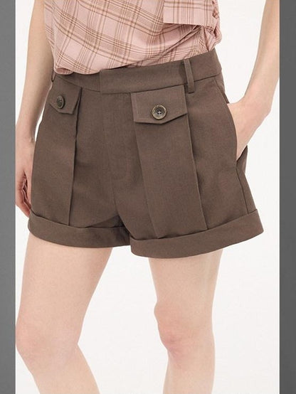 DIDDI MODA Pinched Pleat Rolled Hem Natural Waist Women&
