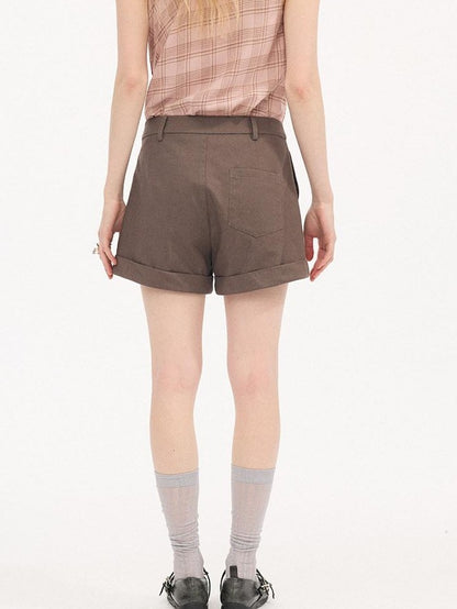 DIDDI MODA Pinched Pleat Rolled Hem Natural Waist Women&