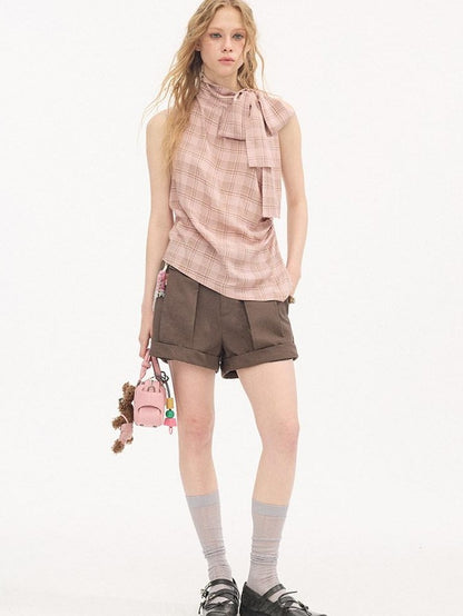 DIDDI MODA Pinched Pleat Rolled Hem Natural Waist Women&
