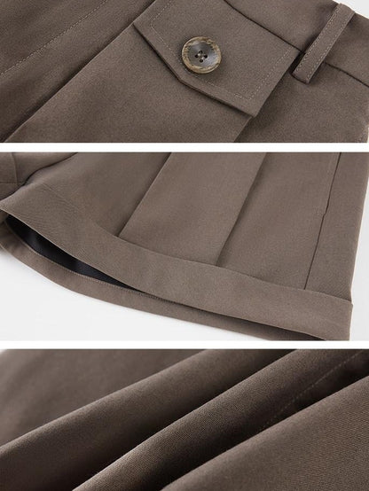 DIDDI MODA Pinched Pleat Rolled Hem Natural Waist Women&