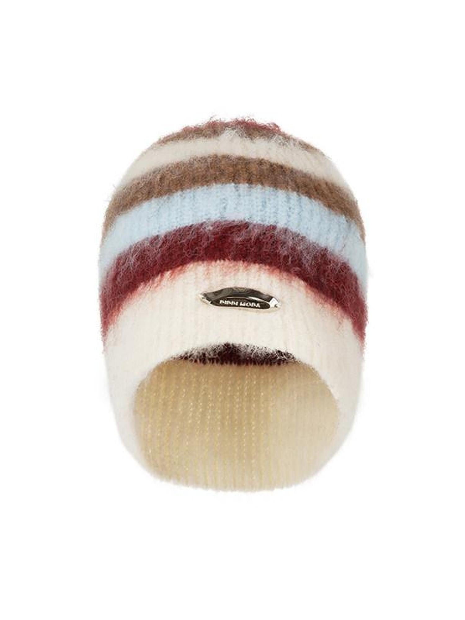 DIDDI MODA Pink Coffee Striped Brushed Rounded Top Knitted Women&