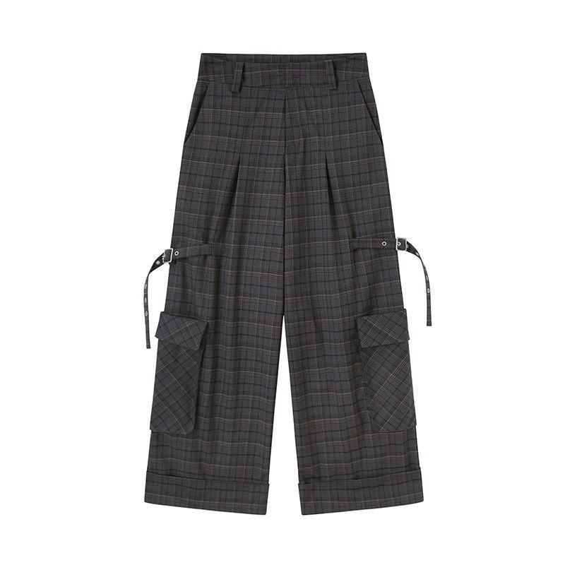 DIDDI_MODA_Plaid_Asymmetrical_One_Shoulder_Tie_Loose_Women&