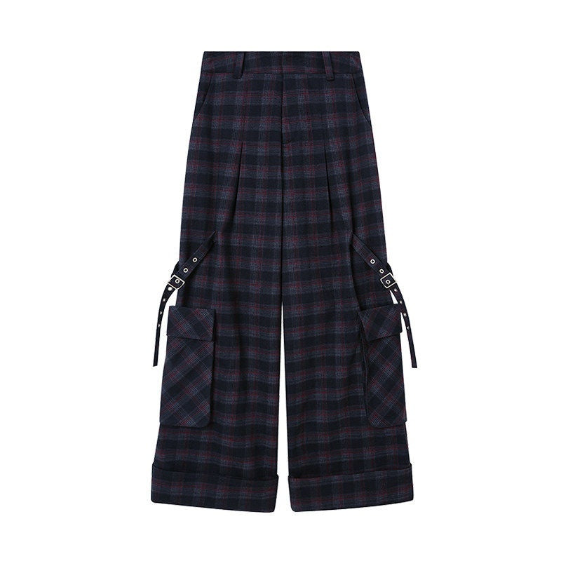 DIDDI_MODA_Plaid_Asymmetrical_One_Shoulder_Tie_Loose_Women&