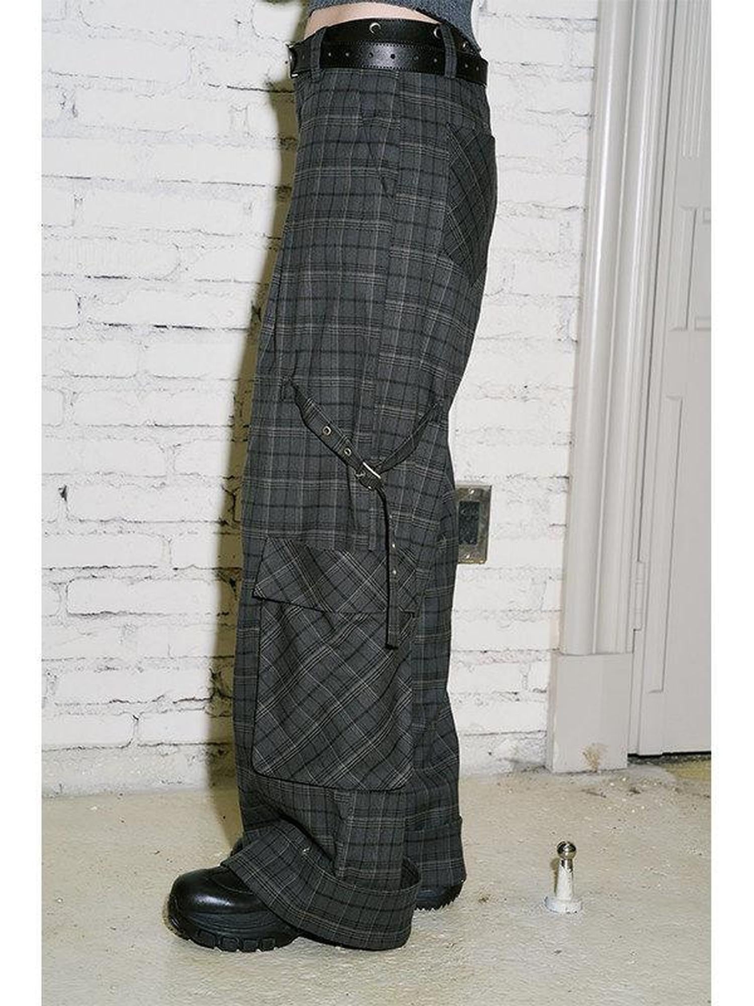 DIDDI MODA Plaid Asymmetrical One Shoulder Tie Loose Women&