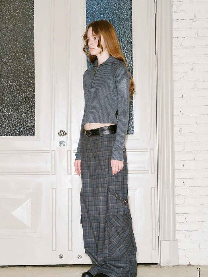 DIDDI MODA Plaid Asymmetrical Tie Shoulder Women&