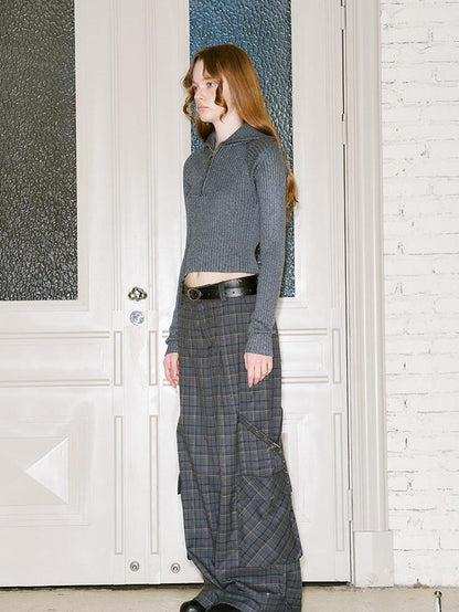 DIDDI MODA Plaid Asymmetrical Tie Shoulder Women&