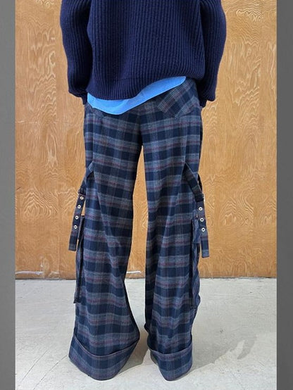DIDDI MODA Plaid Asymmetrical Tie Shoulder Women&
