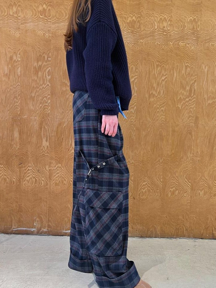 DIDDI MODA Plaid Asymmetrical Tie Shoulder Women&