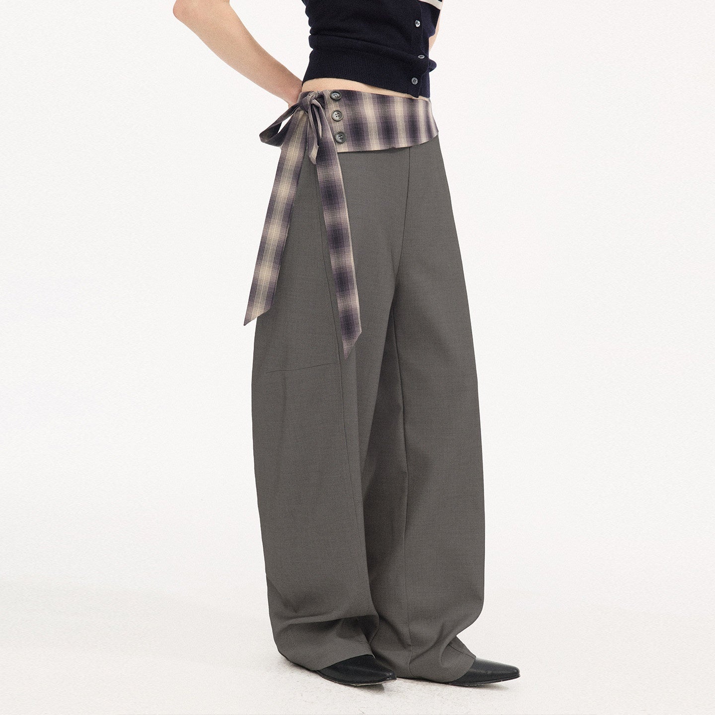DIDDI_MODA_Plaid_Foldover_Tie_Waist_Drapey_Women&